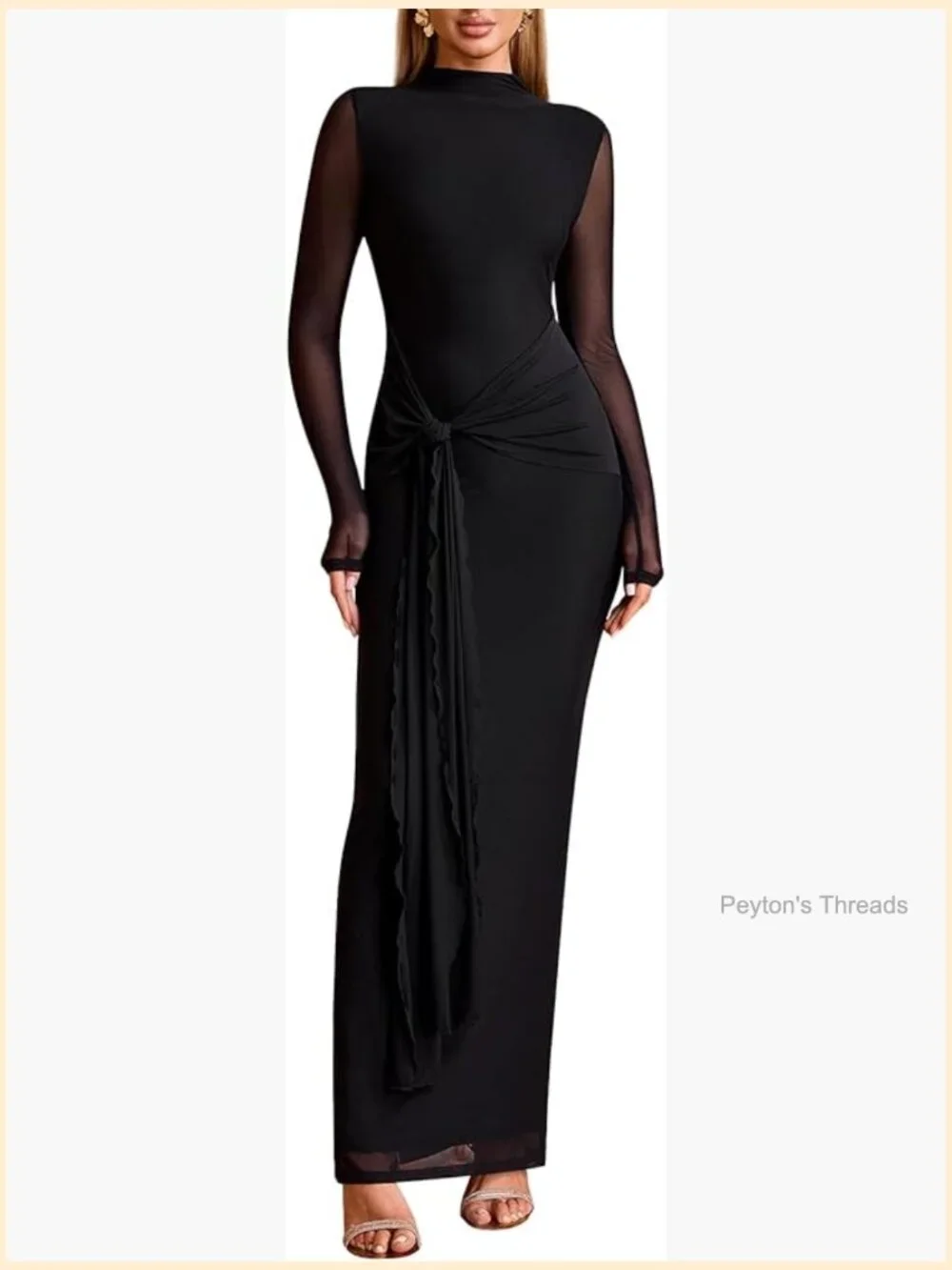 Long Sleeve Bodycon Maxi Dress Mesh Tie Backless Formal Party Cocktail